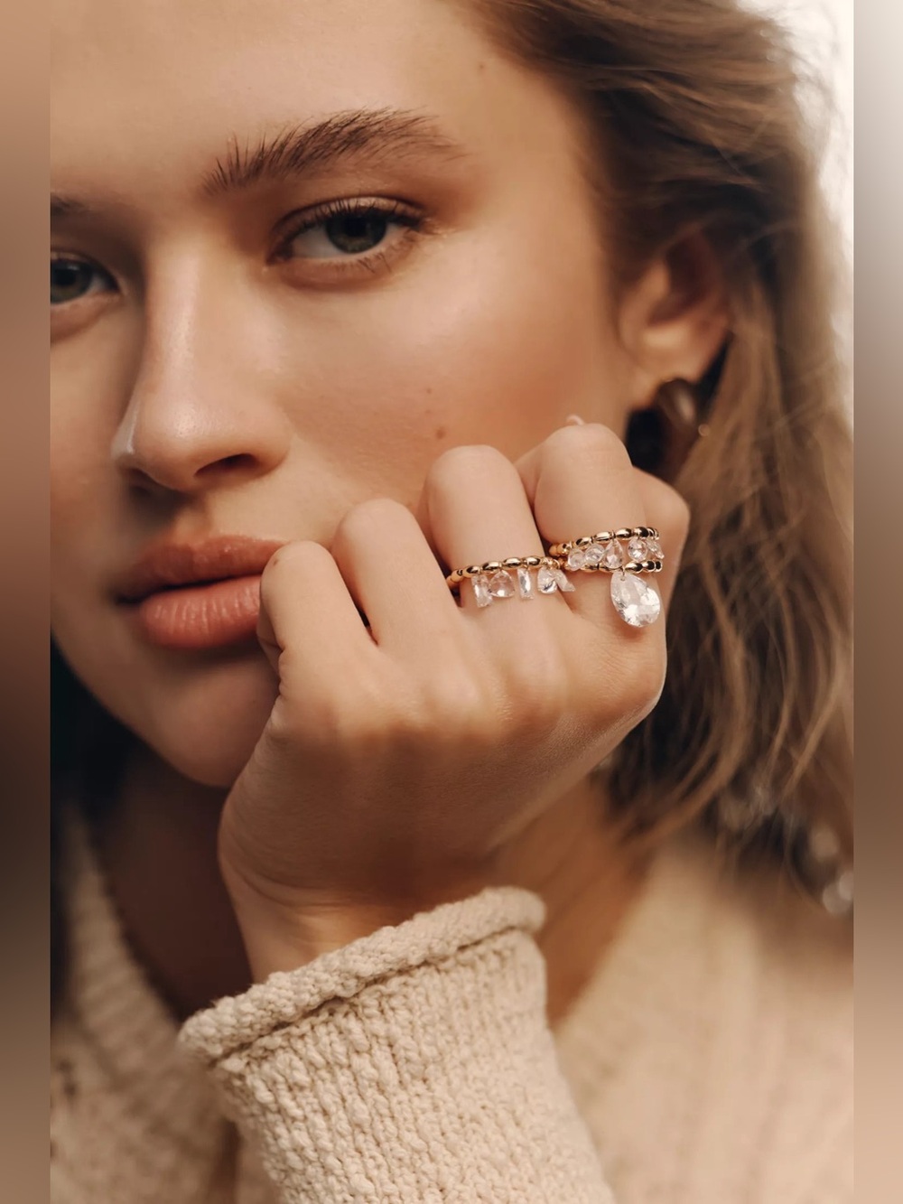 NWT Anthropologie Crystal Stretch Rings, Lilac, Set of 3
